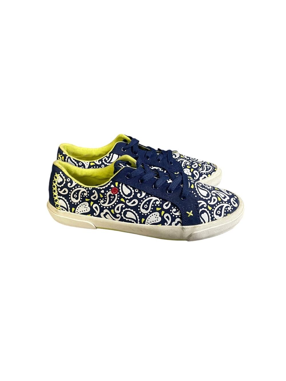 Ugg Women’s Lace Up Blue/White Paisley Printed Canvas Shoes Size-6